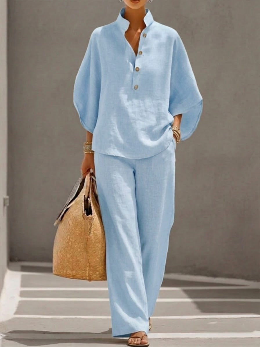 Mariel™ | Conjunto de Lino Fluido con Mangas Murciélago