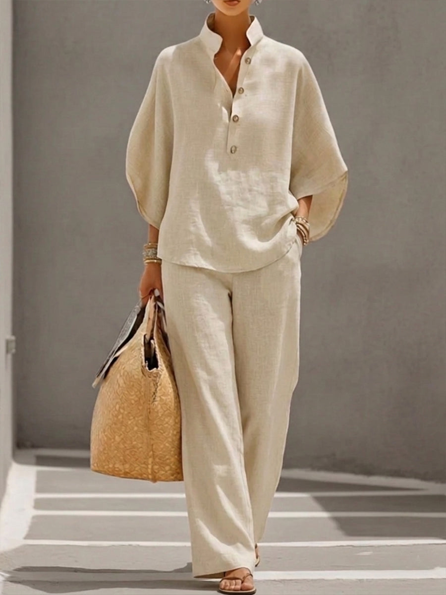 Mariel™ | Conjunto de Lino Fluido con Mangas Murciélago